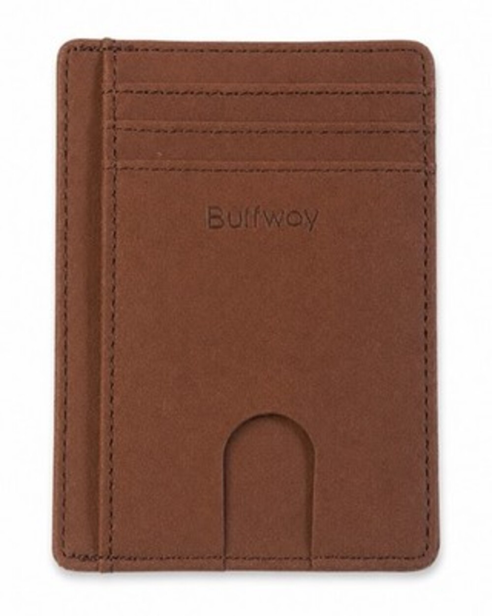 Buffway Slim Thin Front Pocket Soft Leather Card Holder w/RFID Light Brown